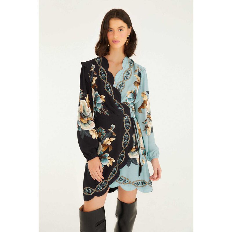 FARM Rio Snake Garden Mix Wrap Wavy Mini Dress image number 3